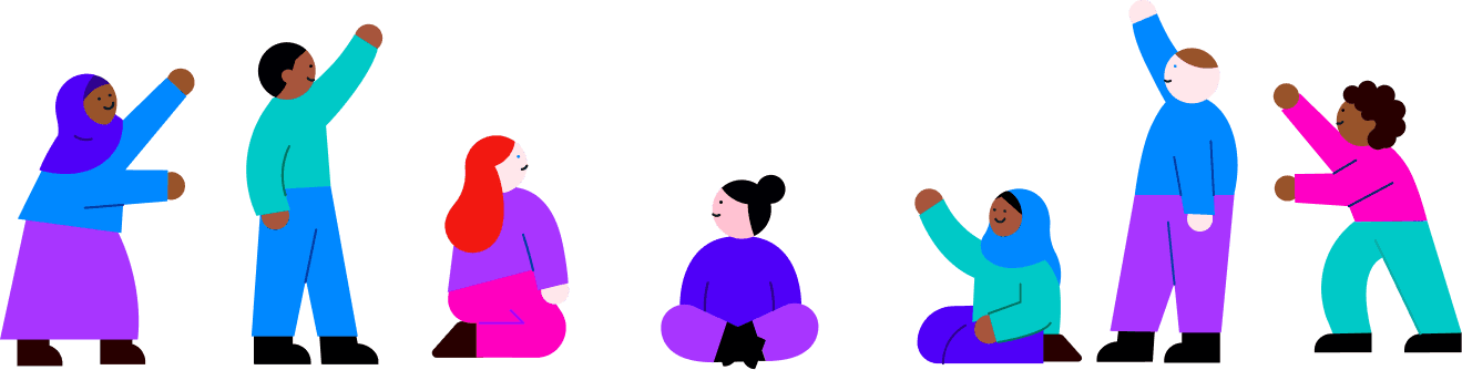 서로 다른 모습의 이웃들이 손을 흔들며 인사하는 일러스트